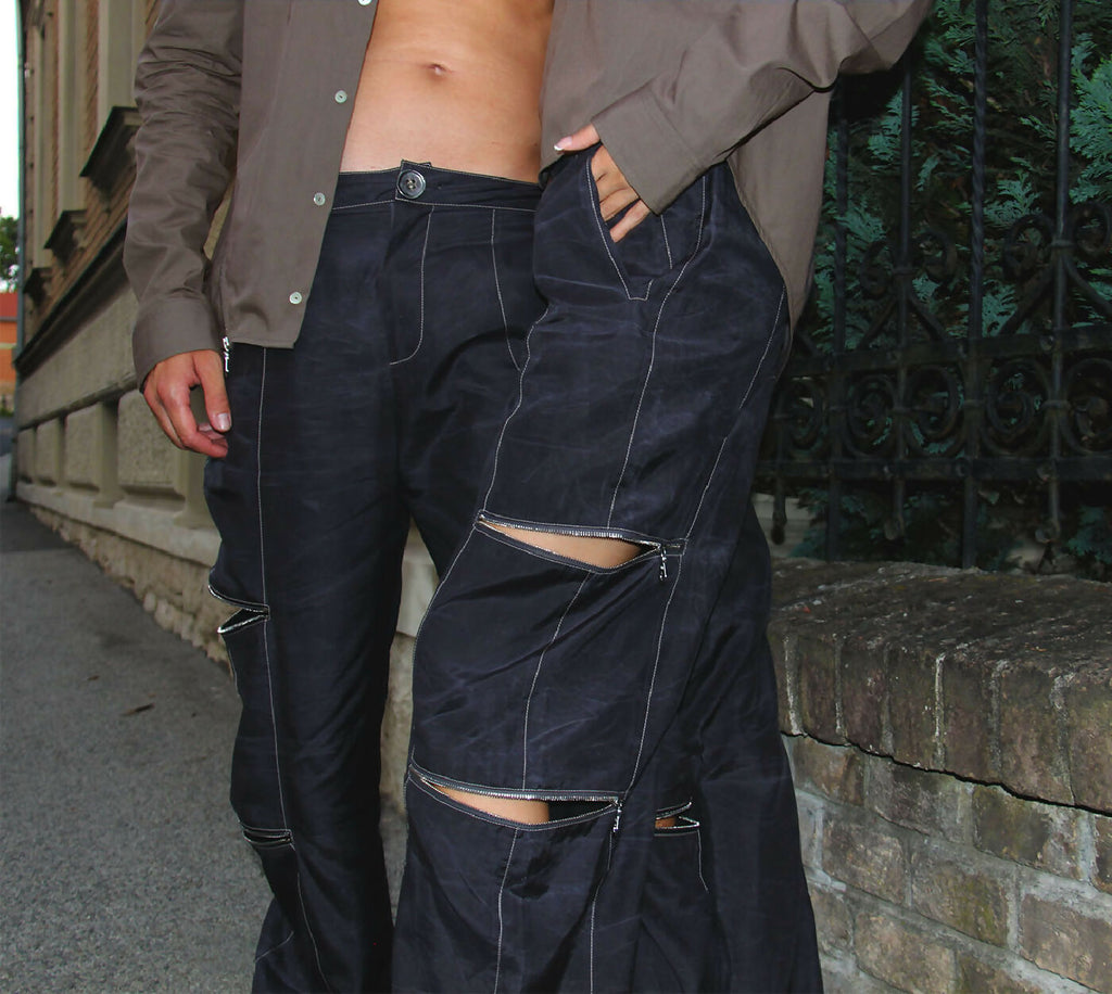 WAXED TROUSERS WITH ZIPS