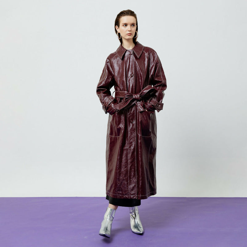 BRIA LEATHER MAROON TRENCH COAT 6