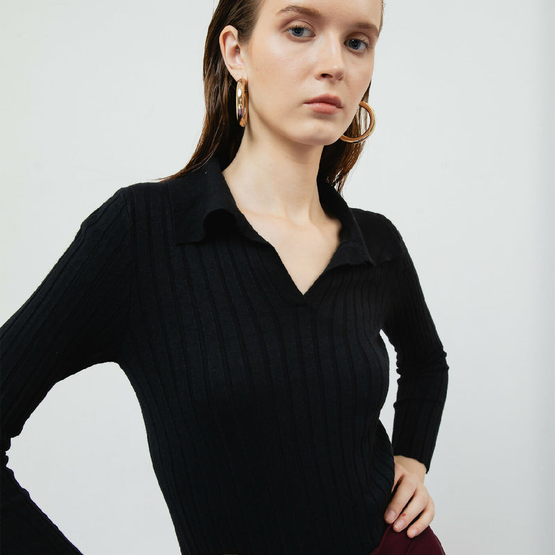 VESPER BLACK RIBBED KNIT TOP 1