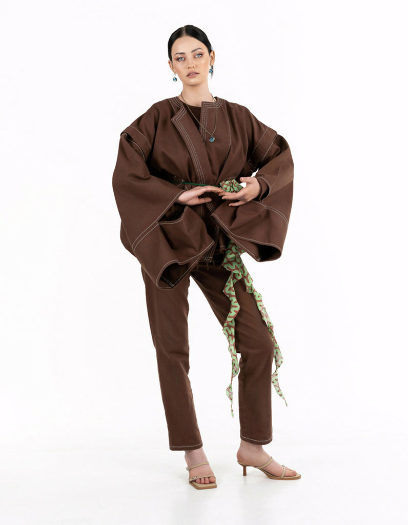 Brown denim kimono