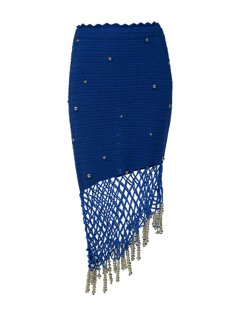 Hand knit skirt with metallic balls