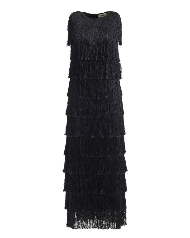 Maxi Fringed Evening Dress Black