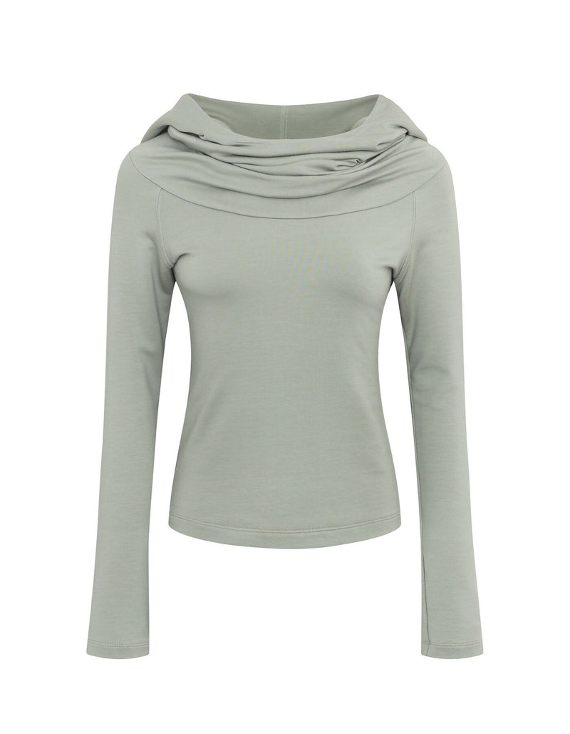 Cowl Neck Soft Slim Hoodie