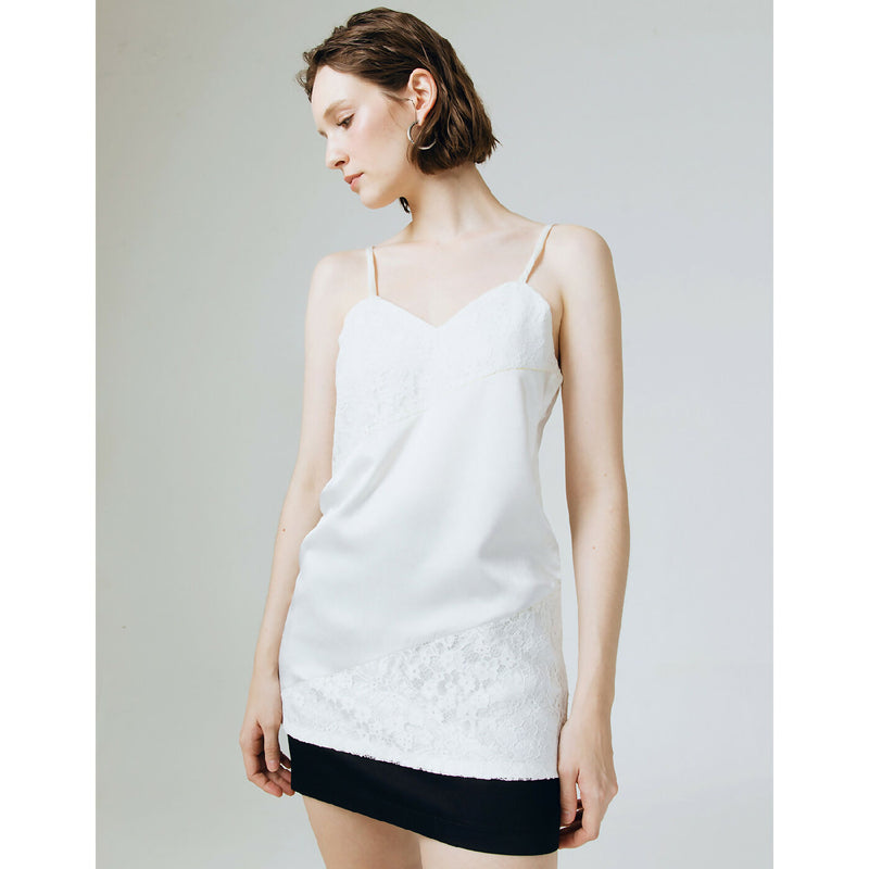 WHITE LACE-DETAILED SATIN CAMISOLE