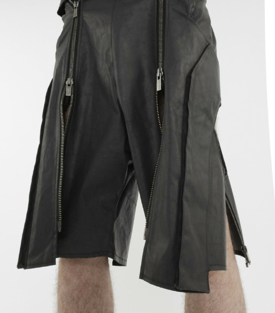 Black Zipped Denim Short Pants