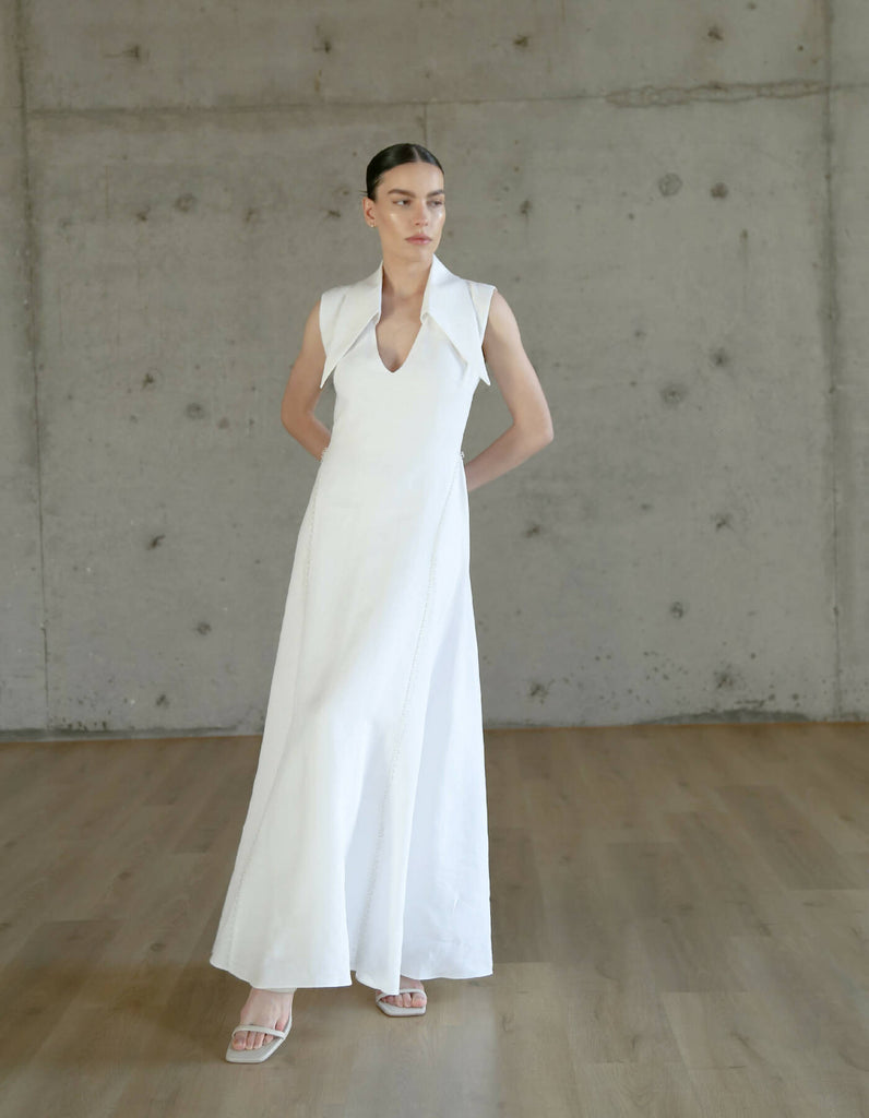 Amari Sleeveless White Linen Dress