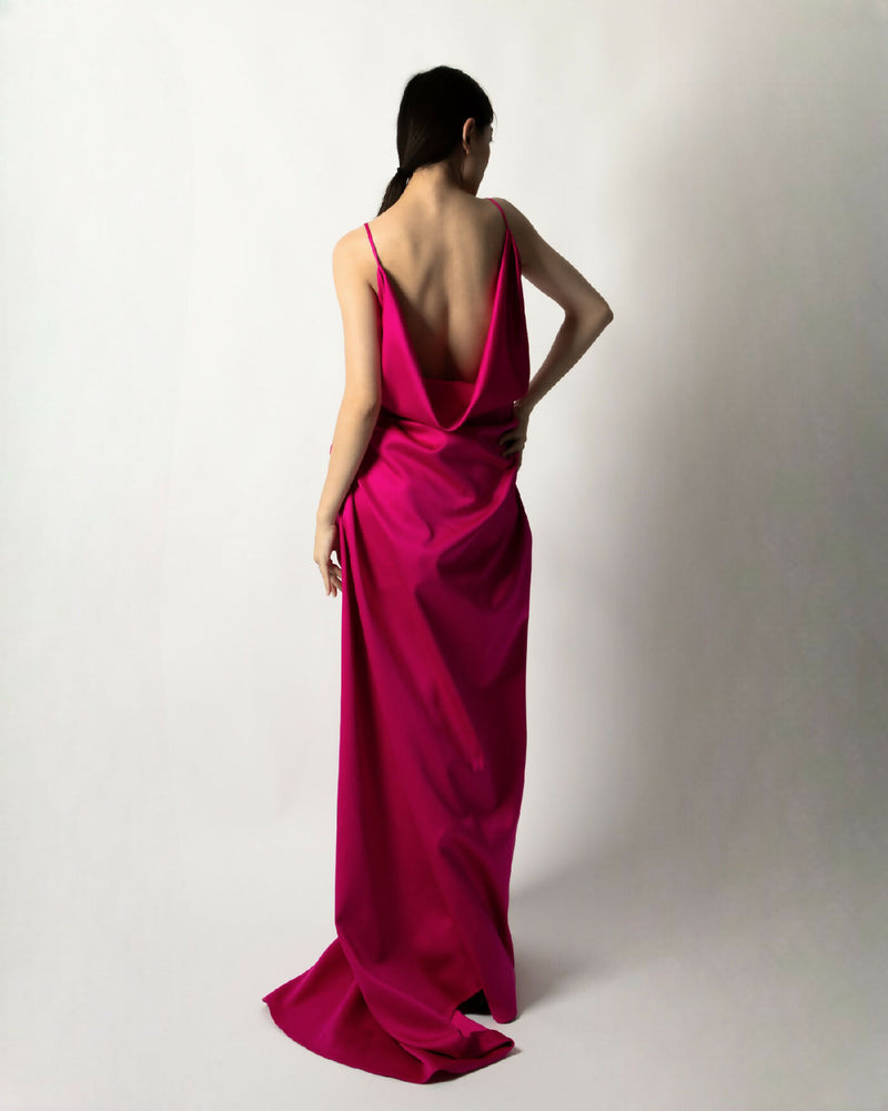 MAGENTA DRAPED COWL NECK DRESS