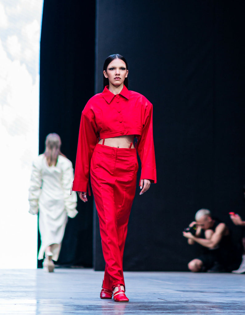 Red maxi skirt