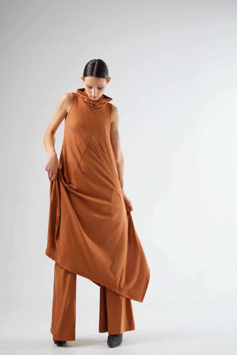 Asymmetrical Sleeveless Long Dress Terracotta