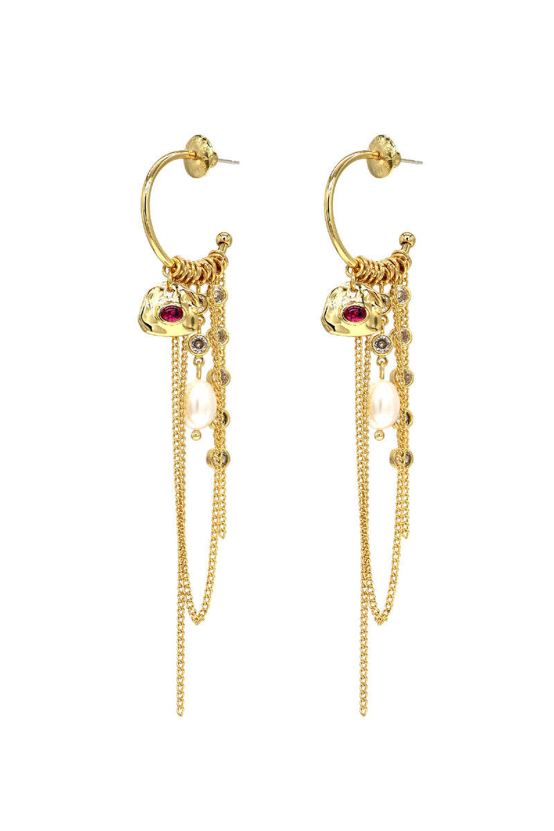 Iris Gold Reverie Cascade Earrings - Hot Pink