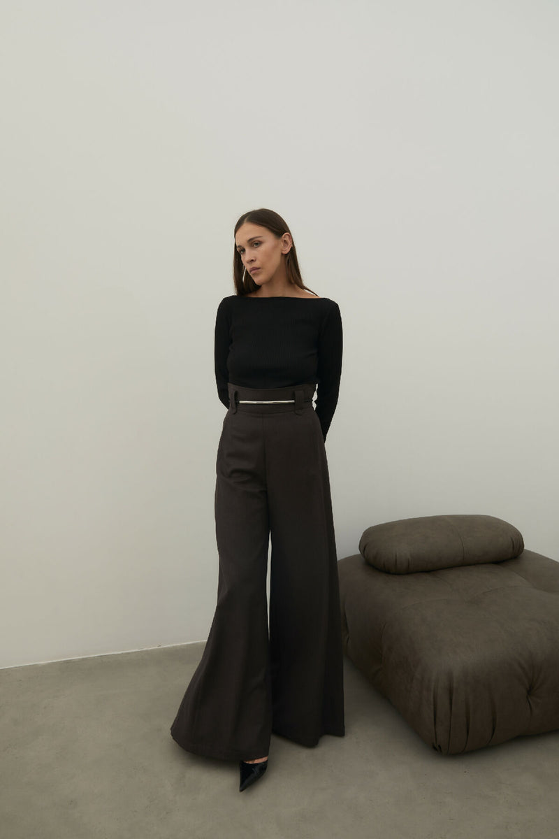 Wool brown palazzo pants