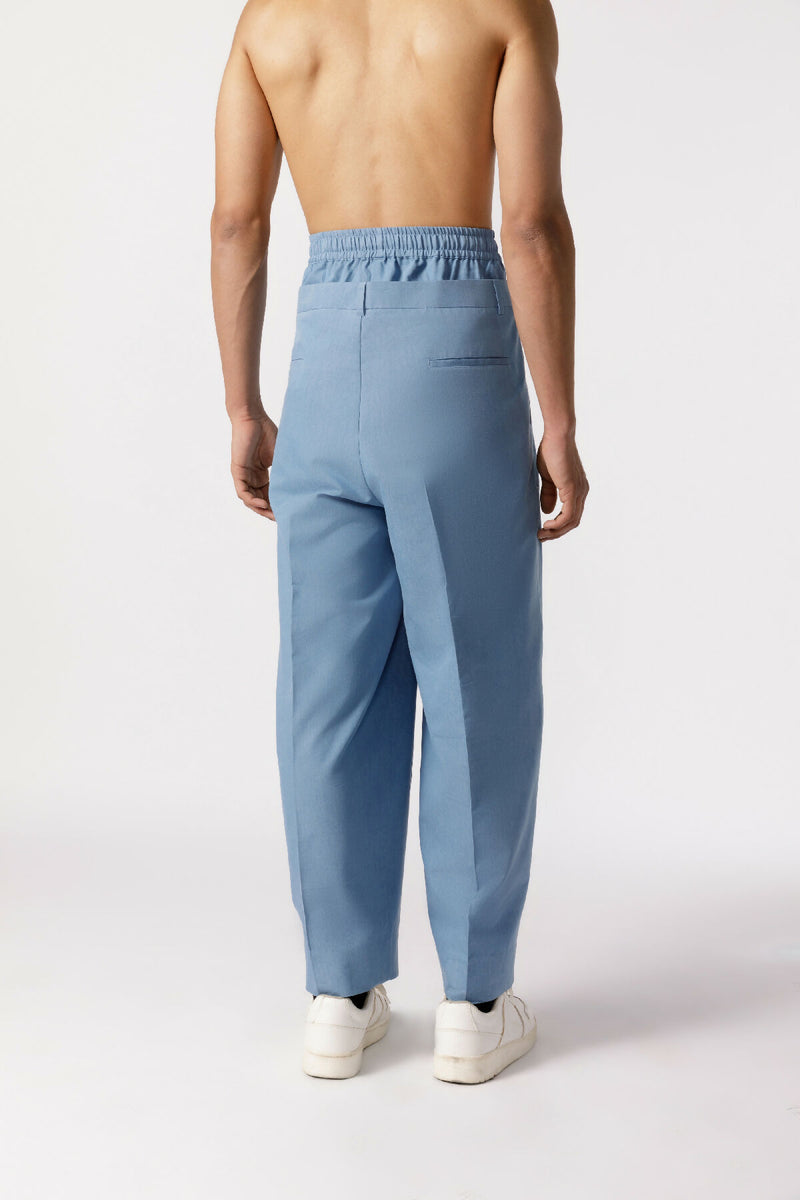 Double waist baggy pants-blue