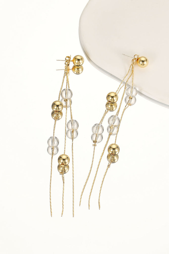 Crystal and Gold Bead Drop Earrings