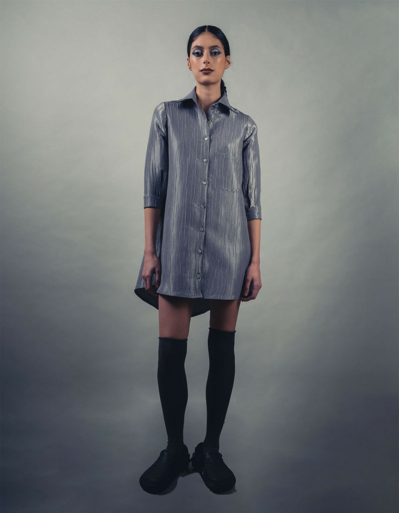 Jacquard shirt dress with breast pocket