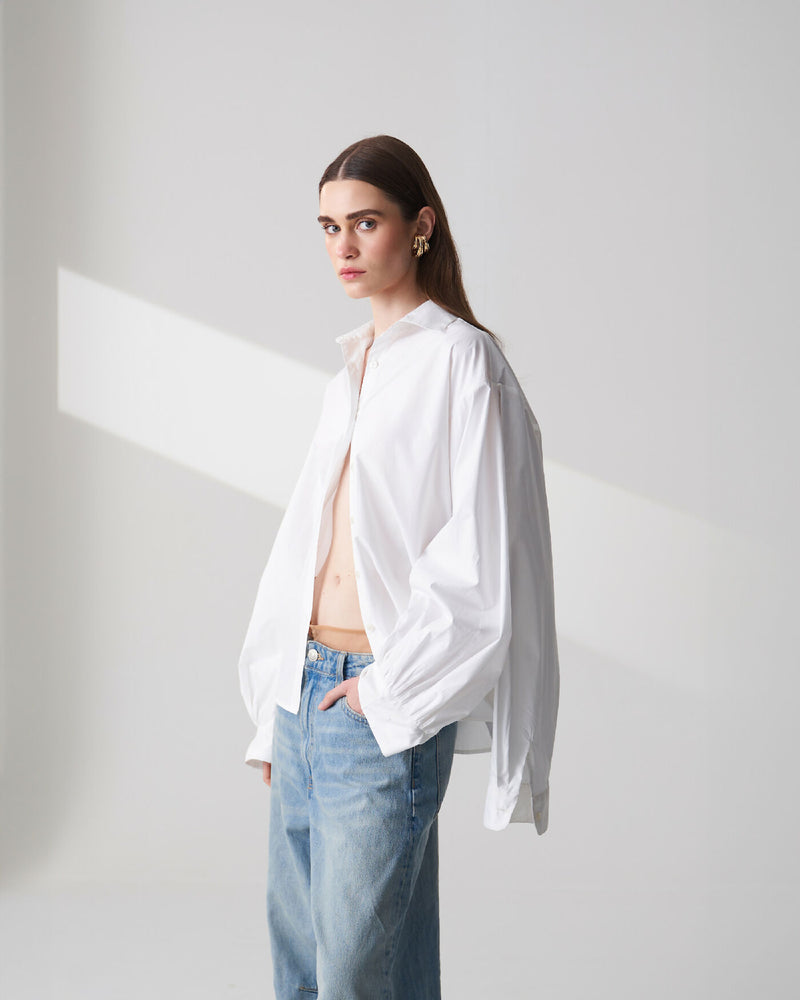 White Double Sleeve Cotton Shirt