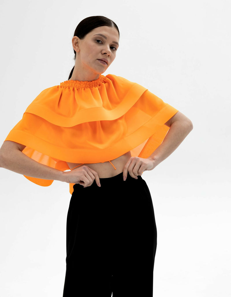 Cropped transformer voile silk cotton top-bolero