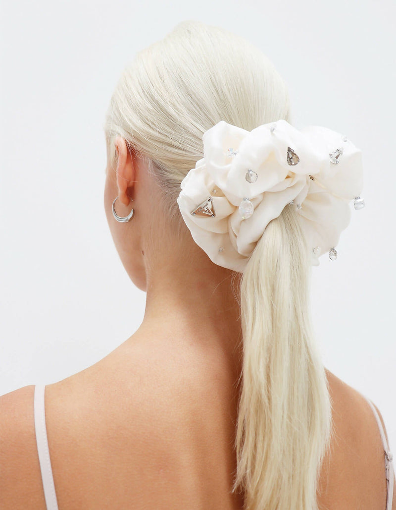 Copy of Harlow Embellished Oversized Silk Scrunchie - Pearl