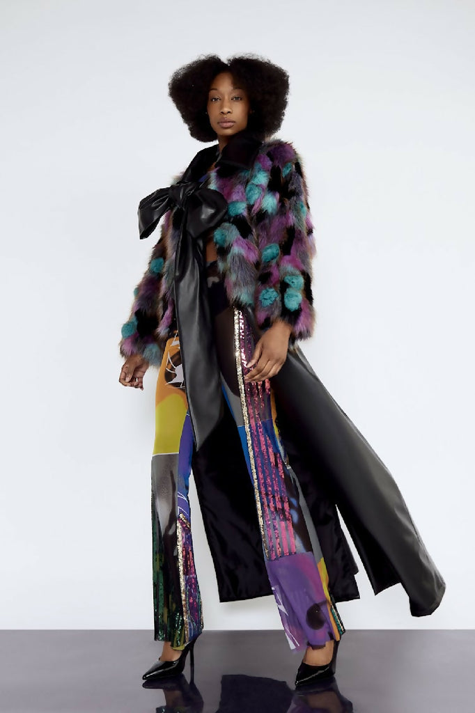 Rainbow Rabbit Faux Fur and Vegan Leather Coat