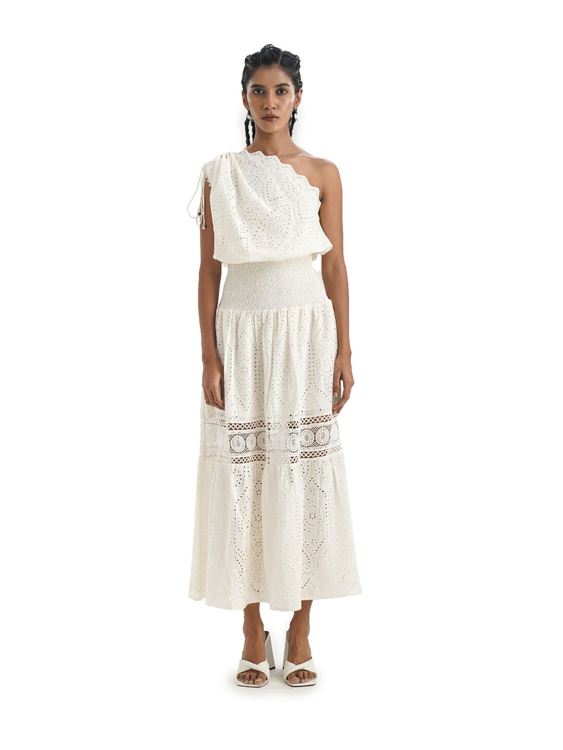 Ivory Embroidery Oneshoulder Dress