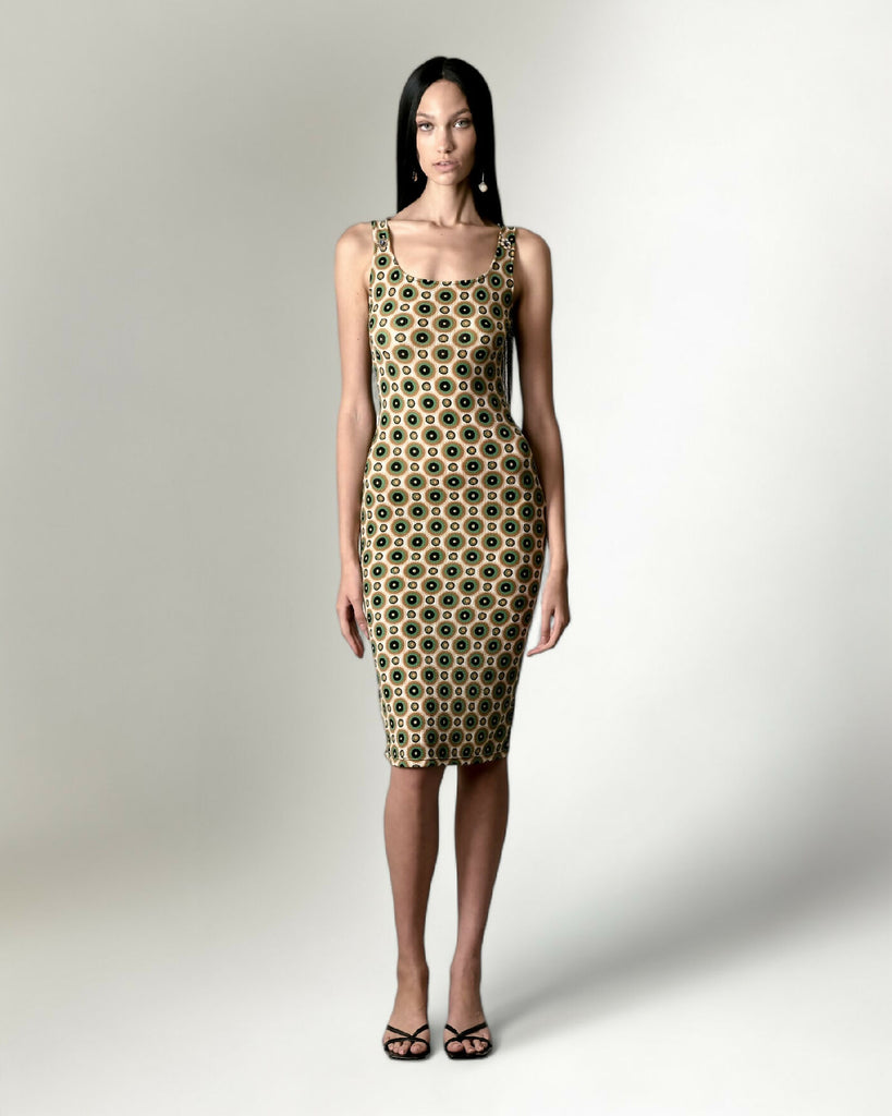 GILDED CIRCULAR MOTIF KNIT DRESS