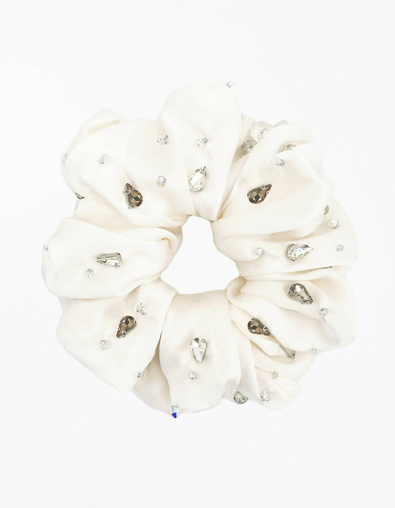 Copy of Harlow Embellished Oversized Silk Scrunchie - Pearl