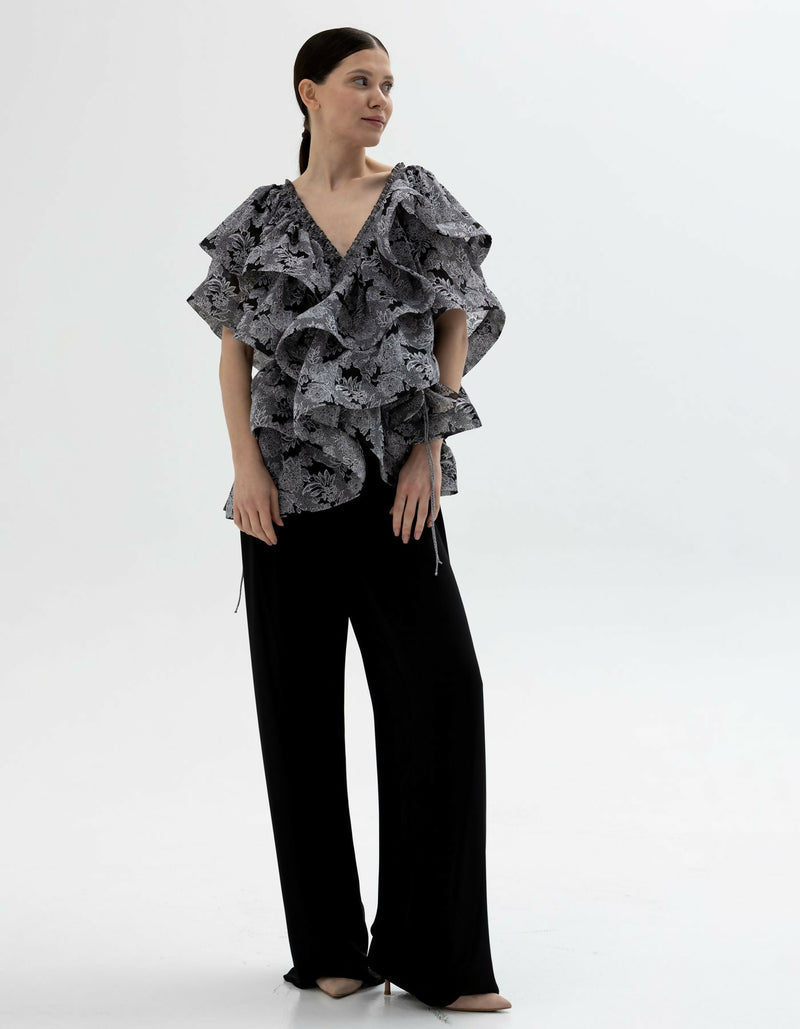 Cropped transformer voile silk cotton top-bolero