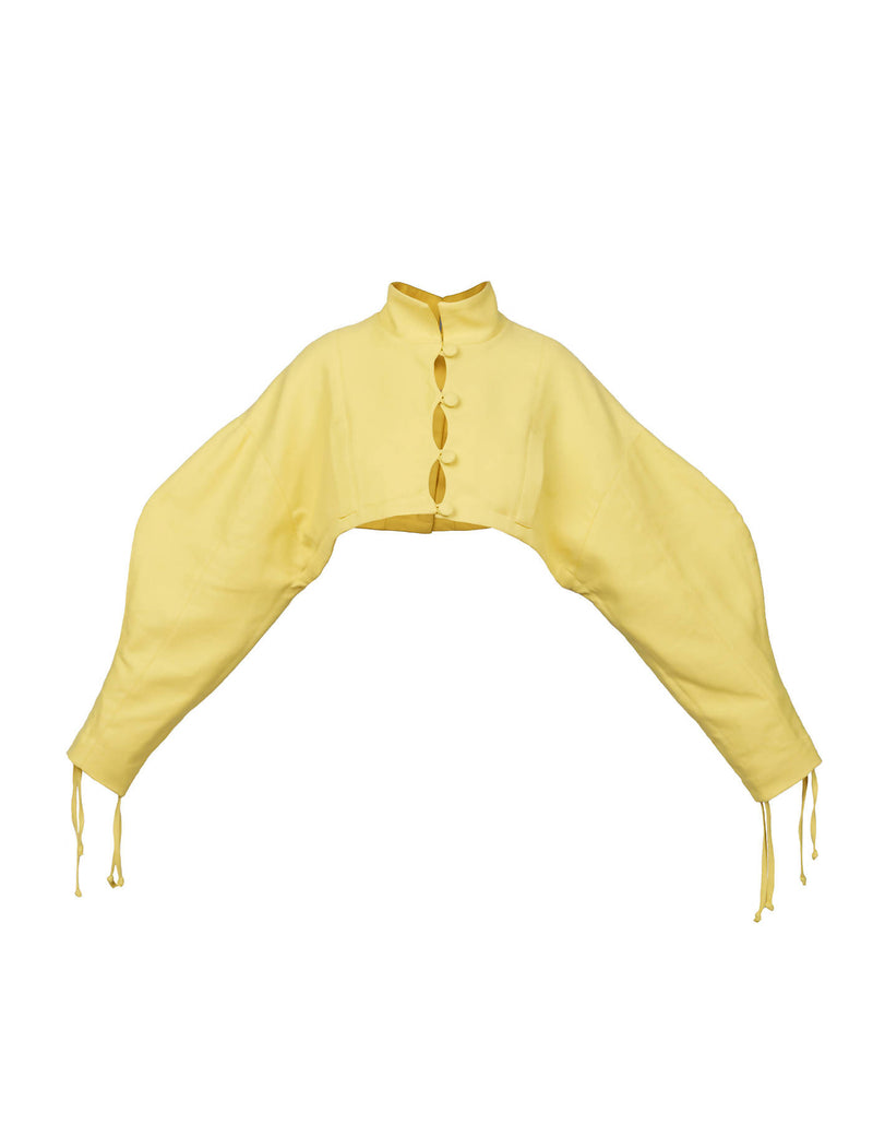 SS22. Yellow Puff-Sleeve Cropped Suit Jacket