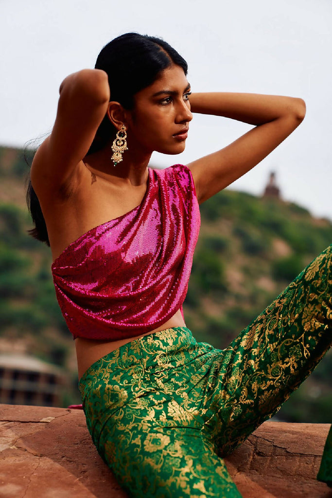 Draped Sequin Dupatta Top