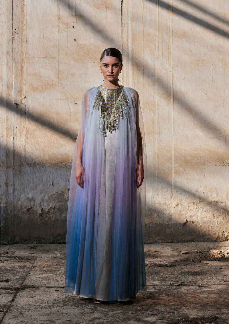 Triangular Metallic Tulle Kaftan