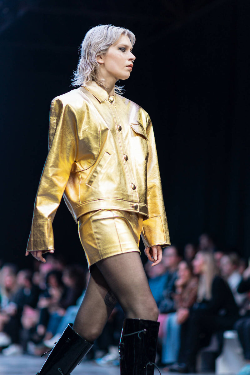 Golden faux leather skirt