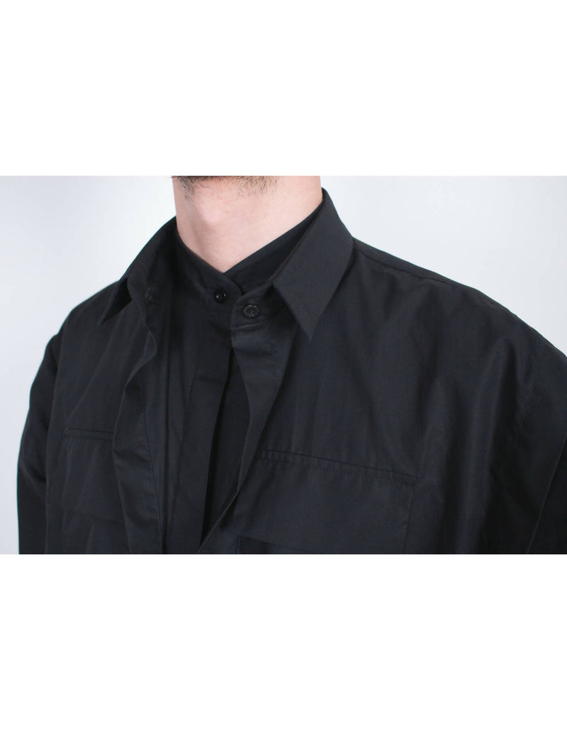 Elongated Black Layered Cotton Shirt