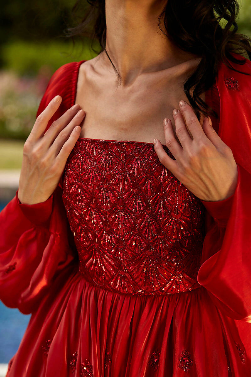 Red Embroidered Gown