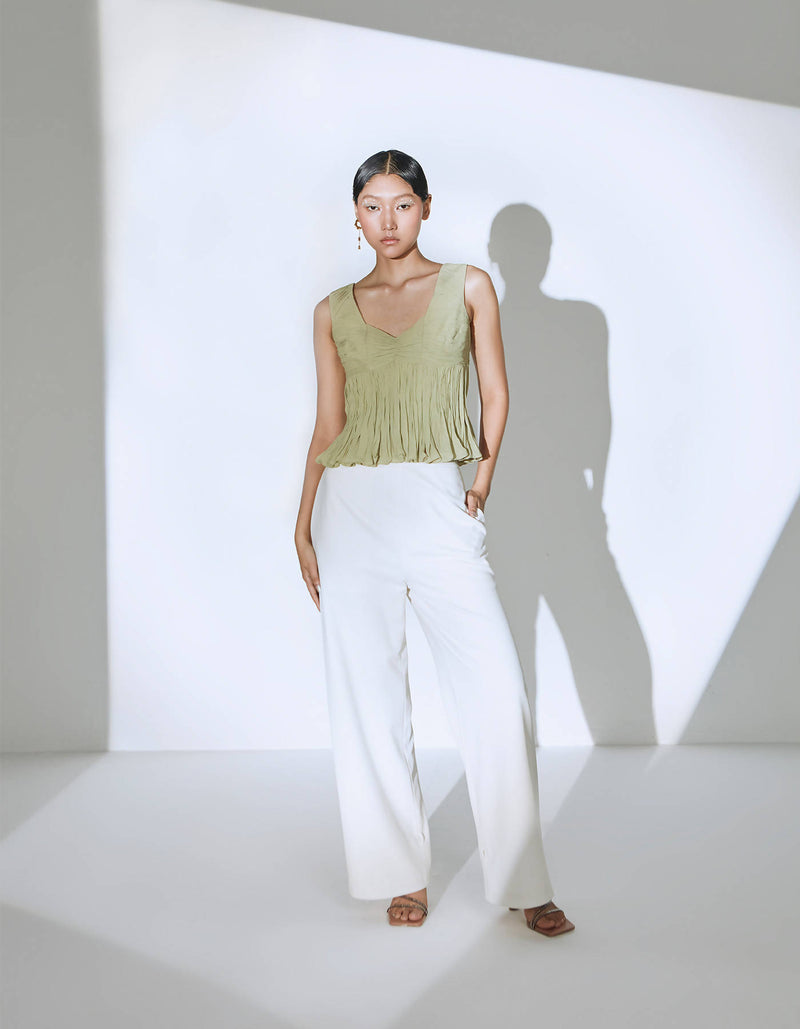 Ruched Sweetheart Top in Pastel Olive Green