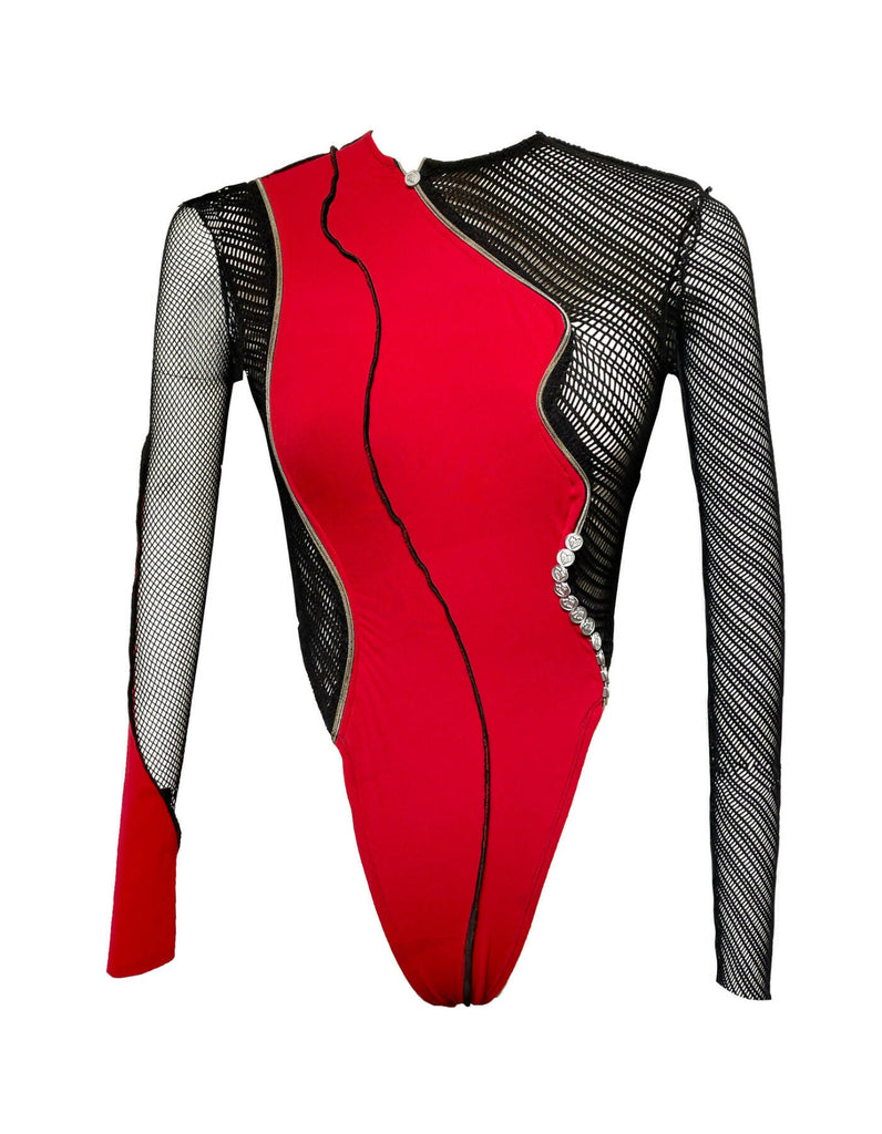 Invasion/ Button Zipper Net Matching Bodysuit