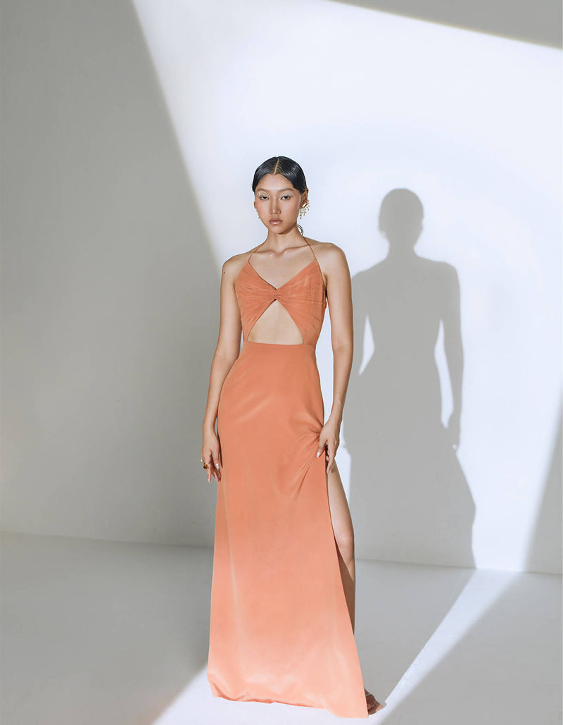 Gathered Cut-Out Maxi in Clay