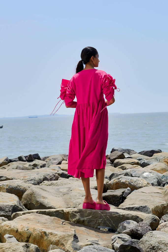 Pink Ruffle Sleeve Dress