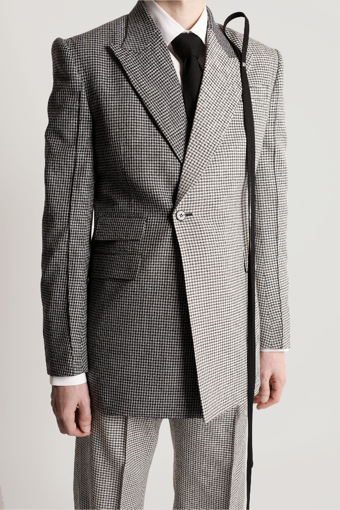 REGULAR-FITTED HOUNDSTOOTH WOOL DB JACKET WITH CONTRASTED FRONT