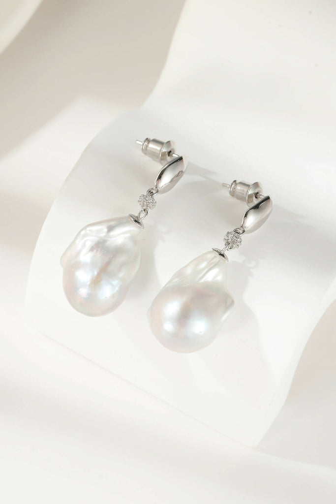 Baroque Pearl Drop Earrings Silver