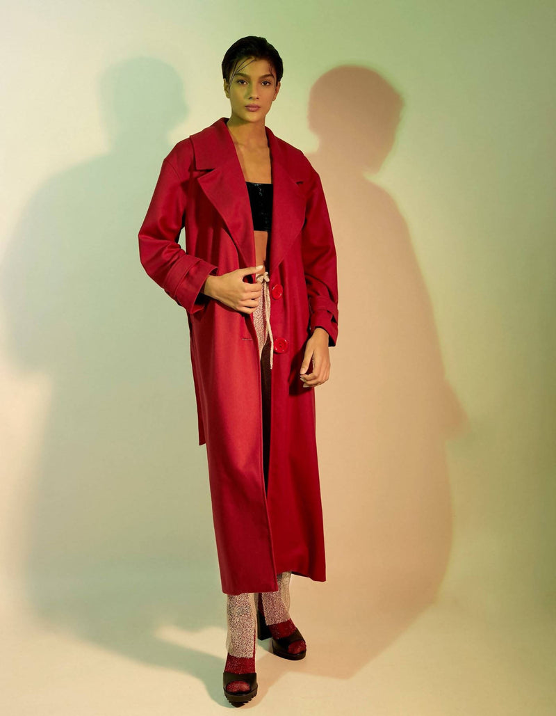 Recycled wool blend red coat