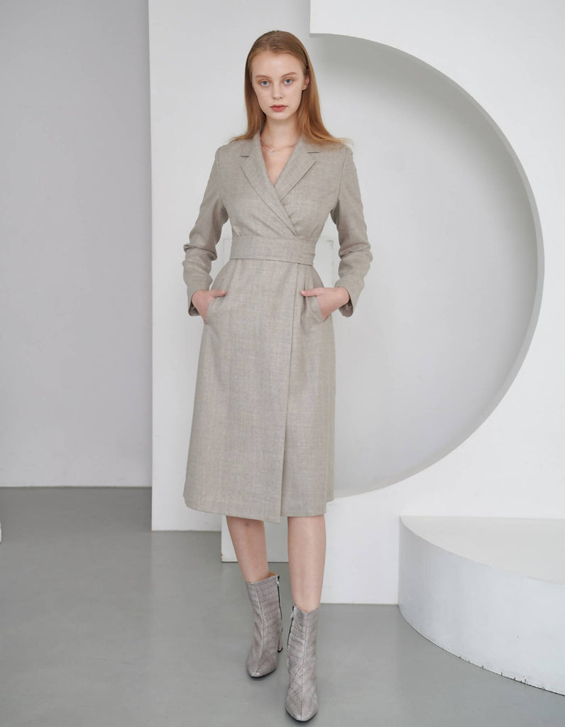 Notched Lapel Wool Dress