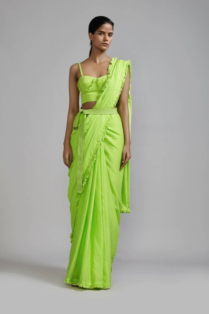 Neon Green Fringed Saree