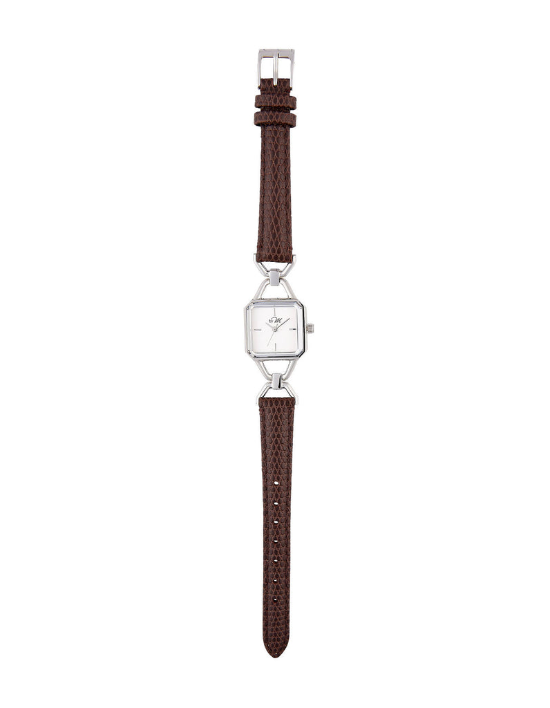 Vintage Design Silver-Tone Watch With Brown Leather Strap