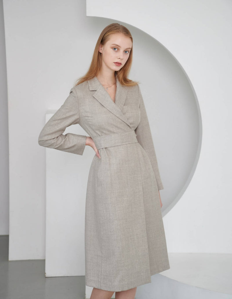 Notched Lapel Wool Dress