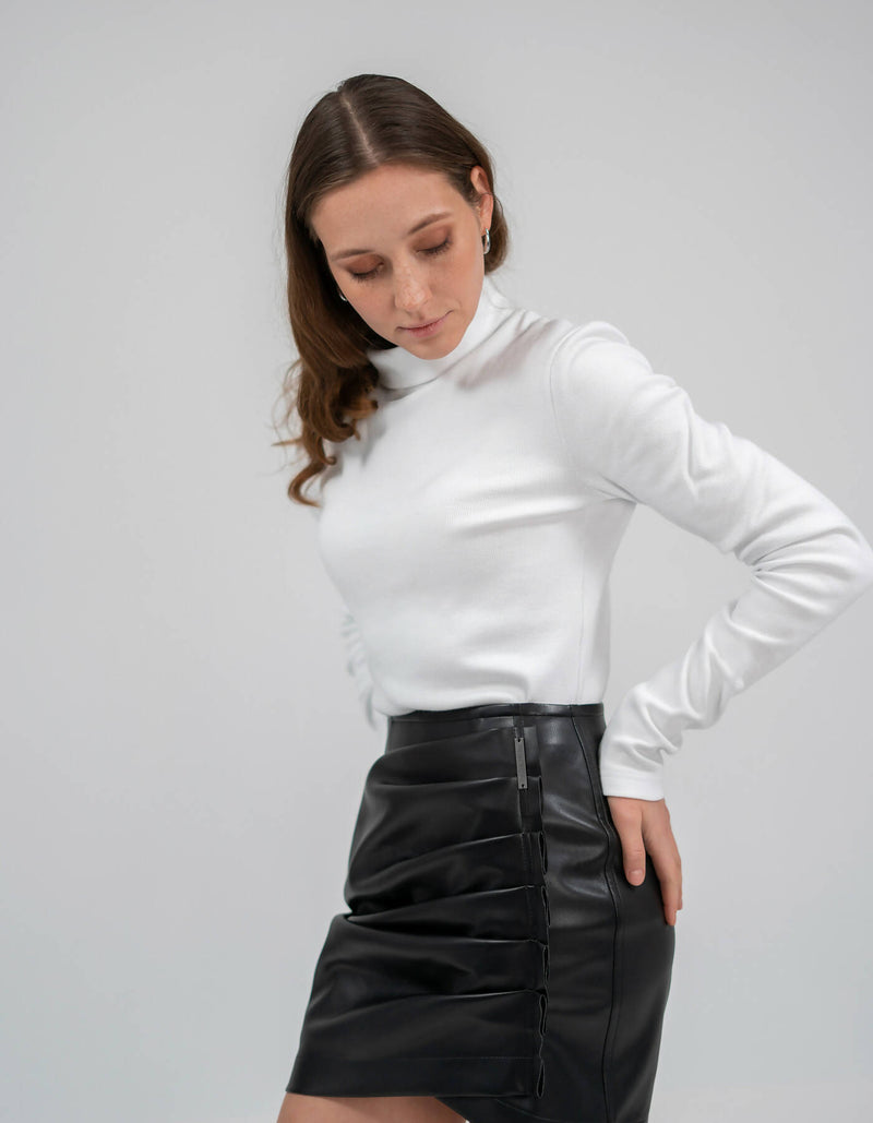 Skirt with draped faux leather