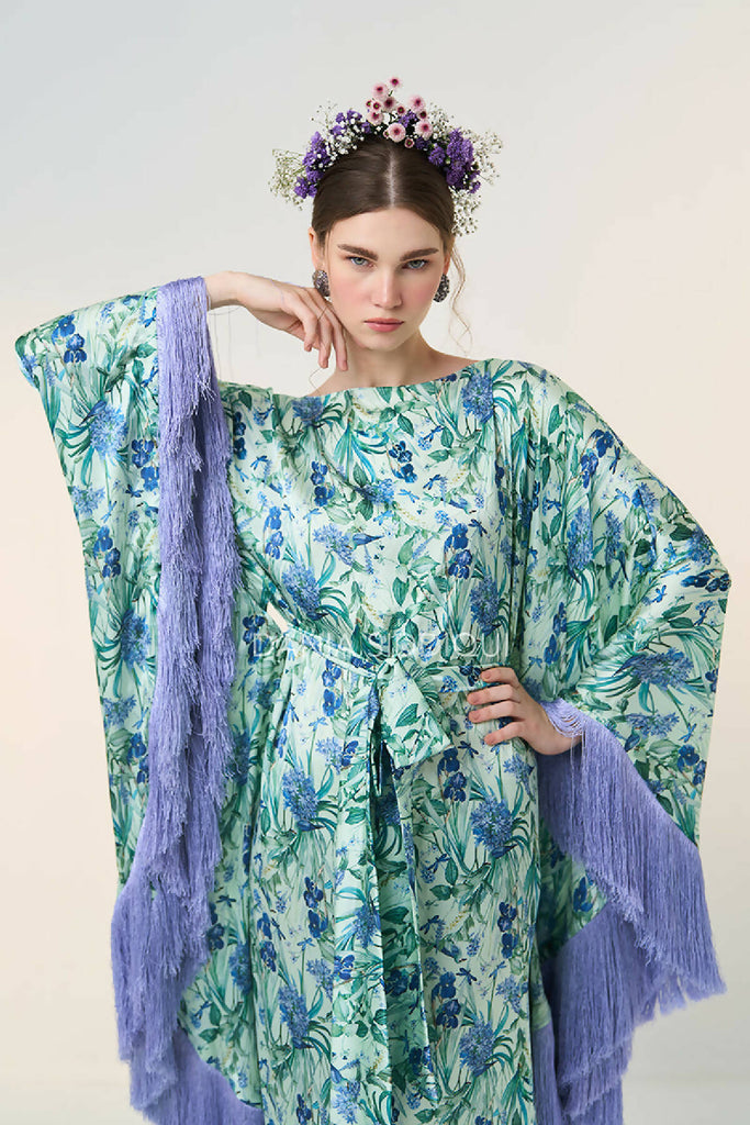 FLORAL BIRD TRIANGLE FRINGED KAFTAN