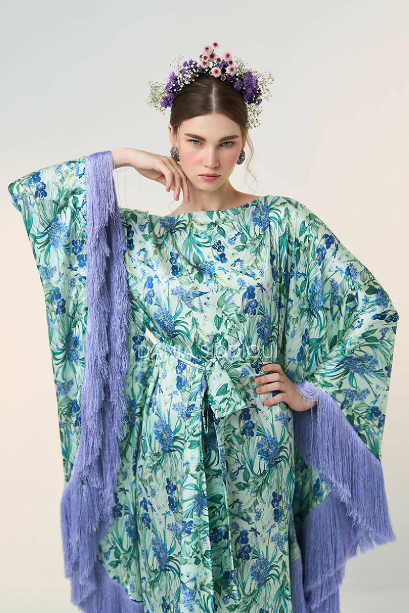 FLORAL BIRD TRIANGLE FRINGED KAFTAN