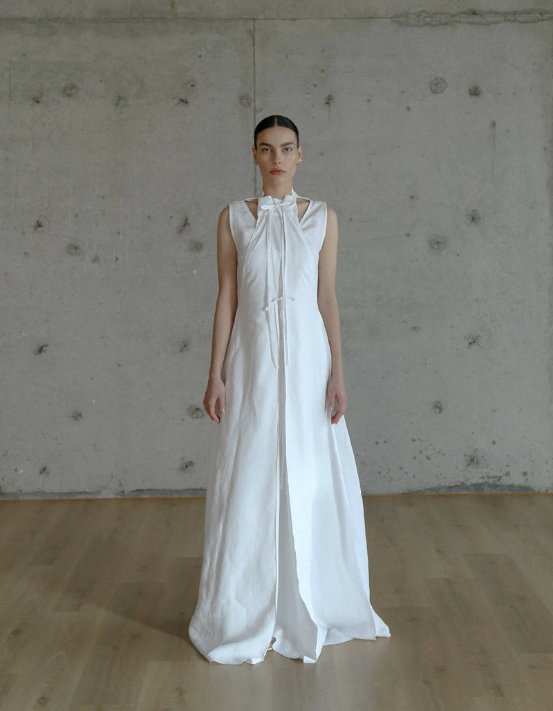 Flora White Long Dress Linen