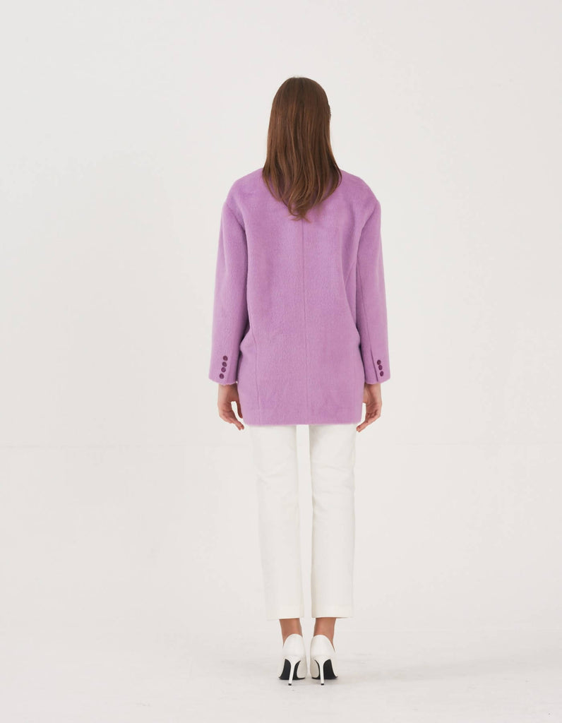 Suri-Alpaca Tailored Loose Fit Long Jacket - Lilac Breeze