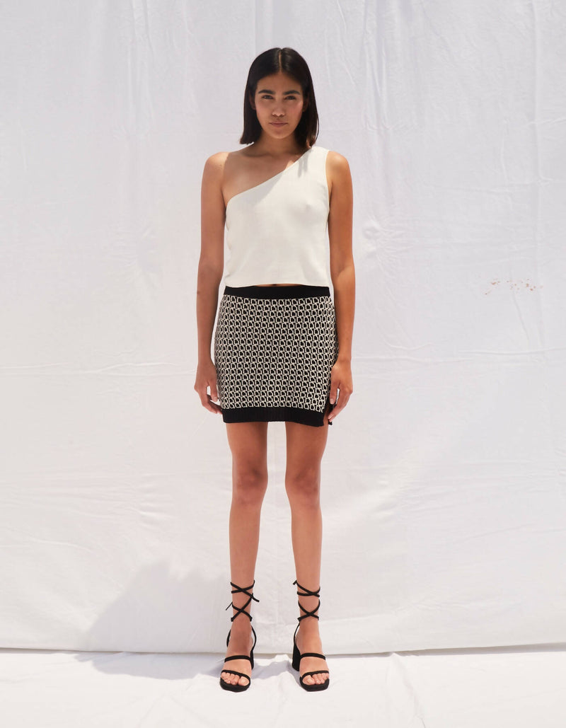 Ina Cotton Knit Mini Skirt - Checkered