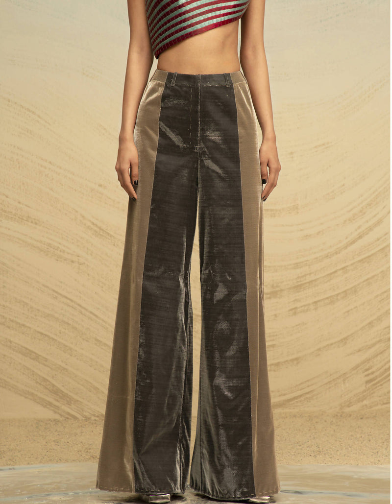 Wide Legged Panelled Lurex Trousers